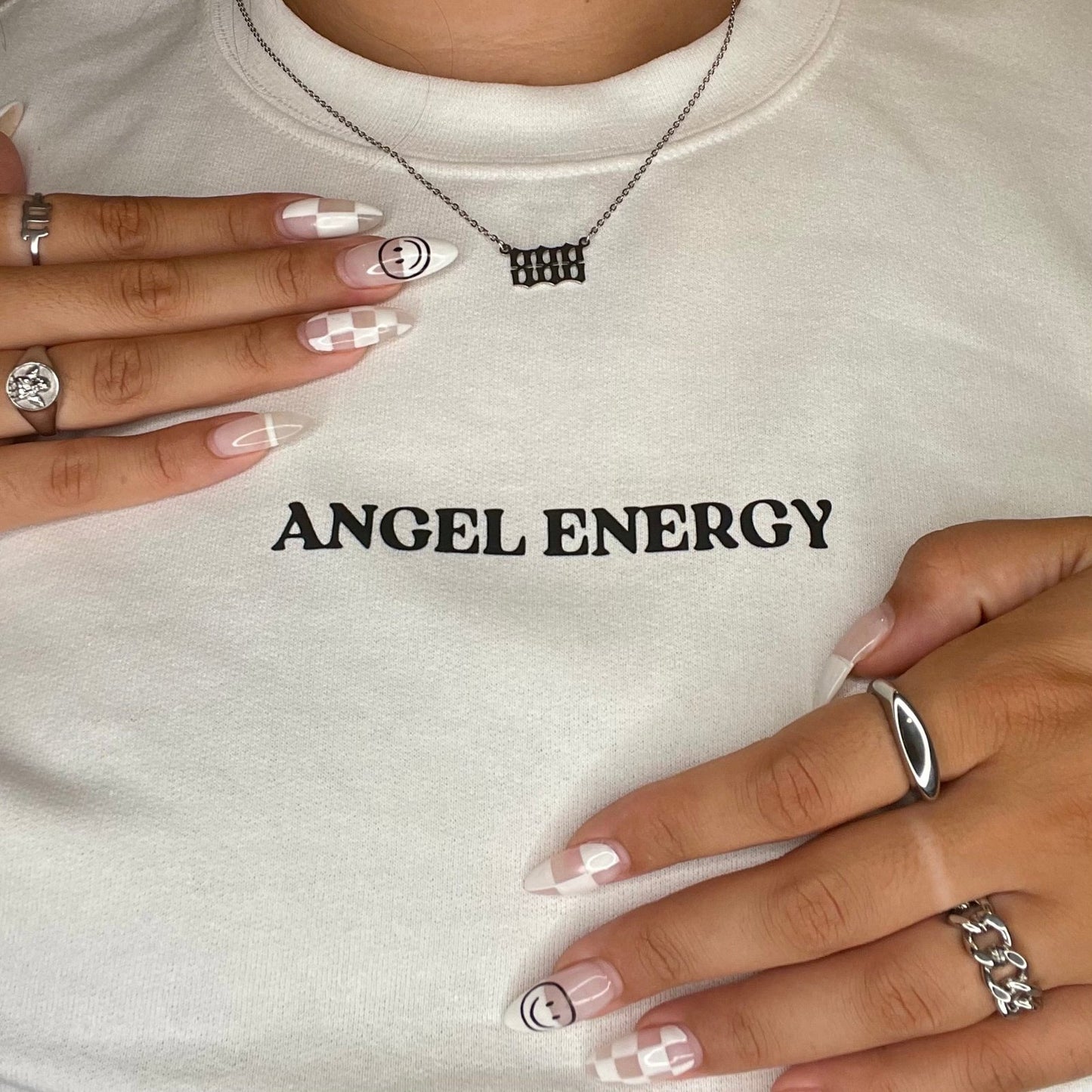 White oversized angel crewneck